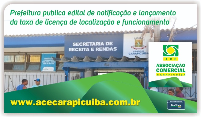 Notícia: Prefeitura publica edital de notificação e lançamento da taxa de licença de localização e funcionamento.