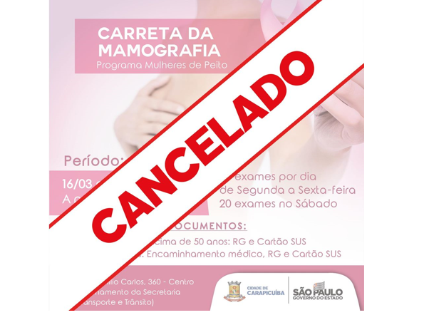 Notícia: Exames de tomografia da Carreta da Mamografia estão suspensos.