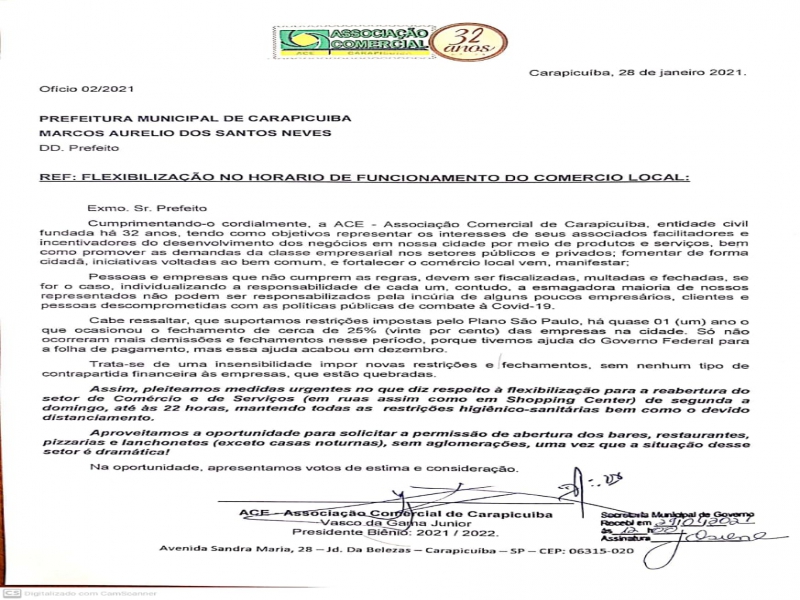 Notícia: Associação Comercial protocola Ofício junto a Prefeitura de Carapicuíba.